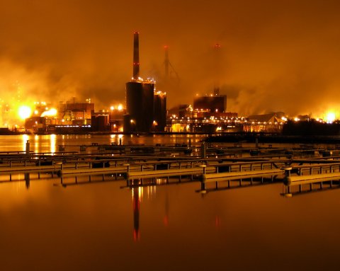 Paper mill at night