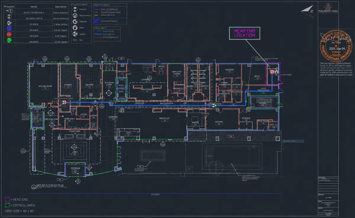 iBwave BDA design with equipment legend